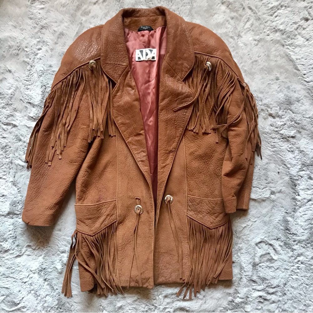 Vintage ADA genuine leather jacket rusty brown with tasseled fringe